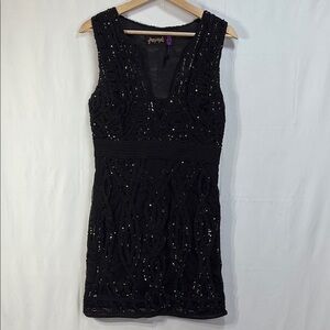 🍾Free People Black Sequin Sheath Mini Dress